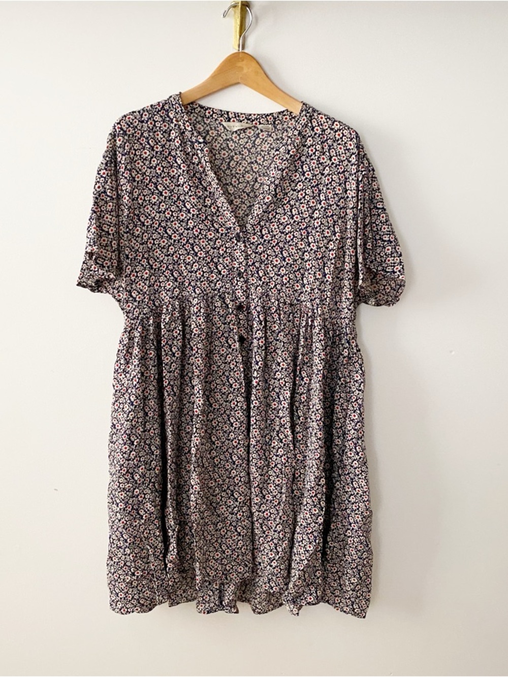 Anthropologie Ditsy Floral V-Neck Babydoll Dress